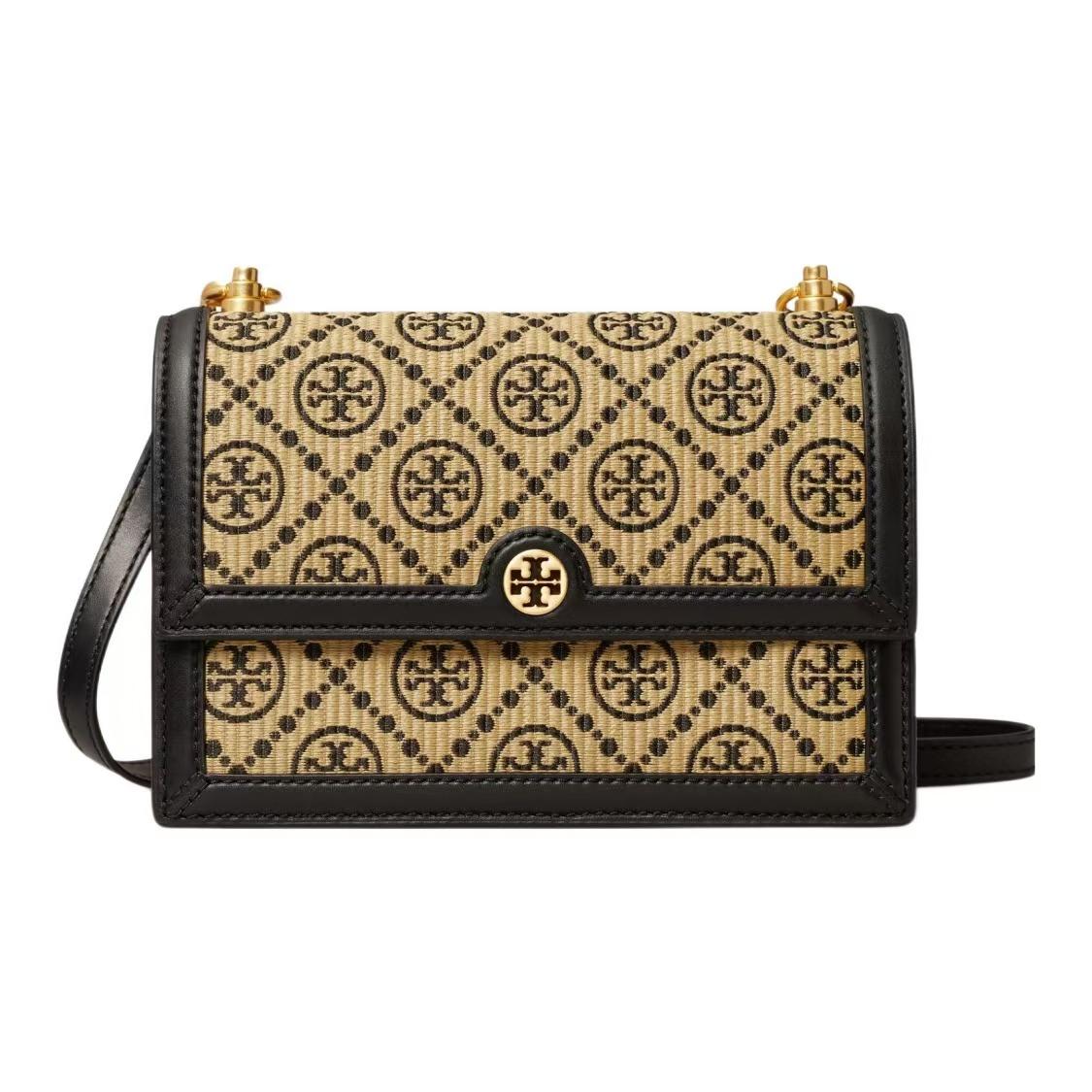 

Tory Burch T Monogram All Over Print Woven Flap Leather Accordion Shoulder Crossbody Bag Small Women Bags Black 135829-001 Basic Set (Bag+Dust Bag)