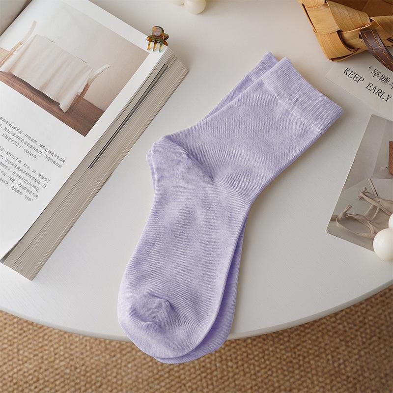 Women's Pure Cotton Breathable Odor-Resistant Mid-Calf Socks - Meilade Versatile All Cotton Loosely Stacked Postpartum Socks.