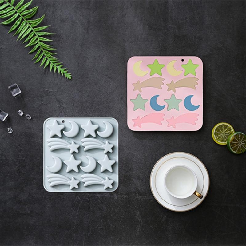 12 Cavities Star Moon Mould Tray Flexible Cake Baking Mould for Cake Topping, Candle Projects, Soap Tasks and Home DIY Use Daily