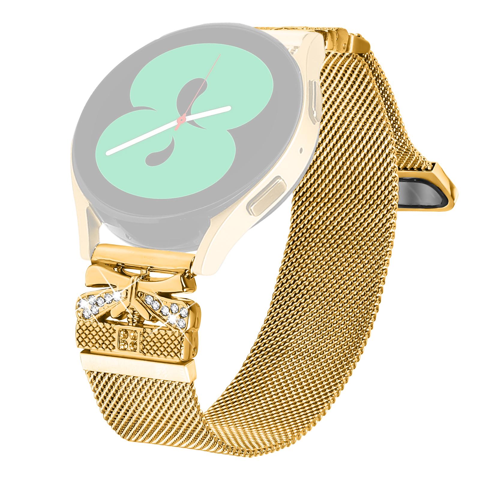 

Metal Strap for Samsung Galaxy Watch4 44mm/40mm Milanese Watch Band Butterfly Decor Electroplating Color Gold
