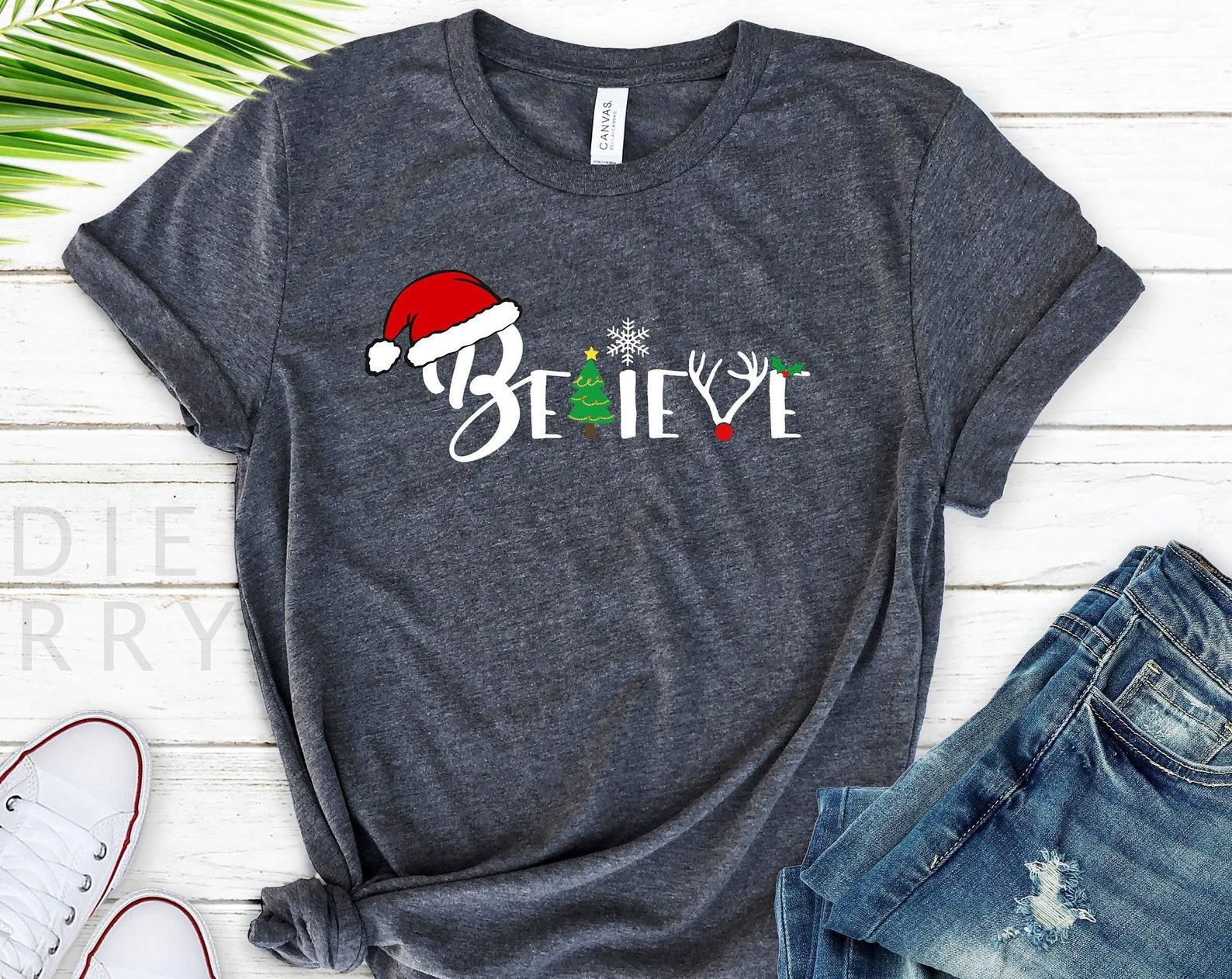Christmas Shirt | Believe Shirt | Soft Vintage Believe T-Shirt | Christmas T-shirt | Santa Christmas Shirt | Christmas Shirts for Women S