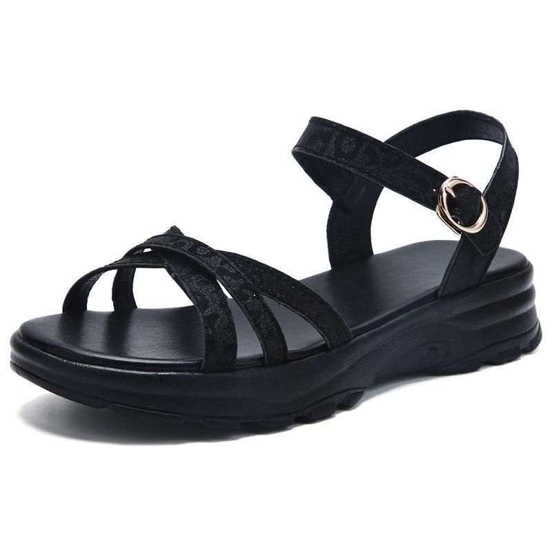 Summer New Versatile Roman Sandals Women's Thick Sole Elevated Fashion Open Toe with Skirt Rhinestone Shoes