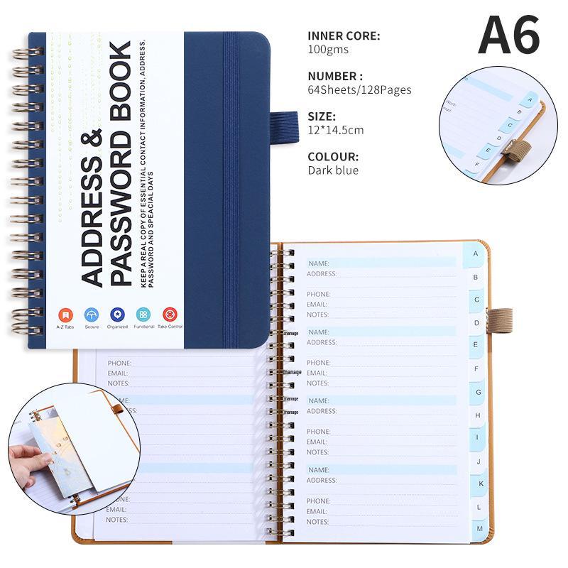 A6 Password Coil Notebook with Custom Letter Tabs & Logo for Business Meetings