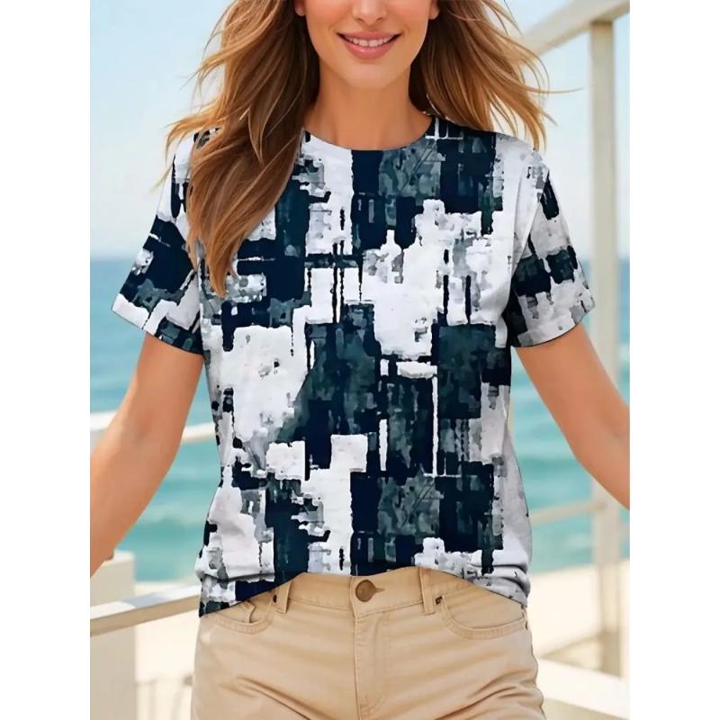 Soft Comfortable Printed Top Stylish Simple Short Sleeve Loose T-Shirts Women’s
