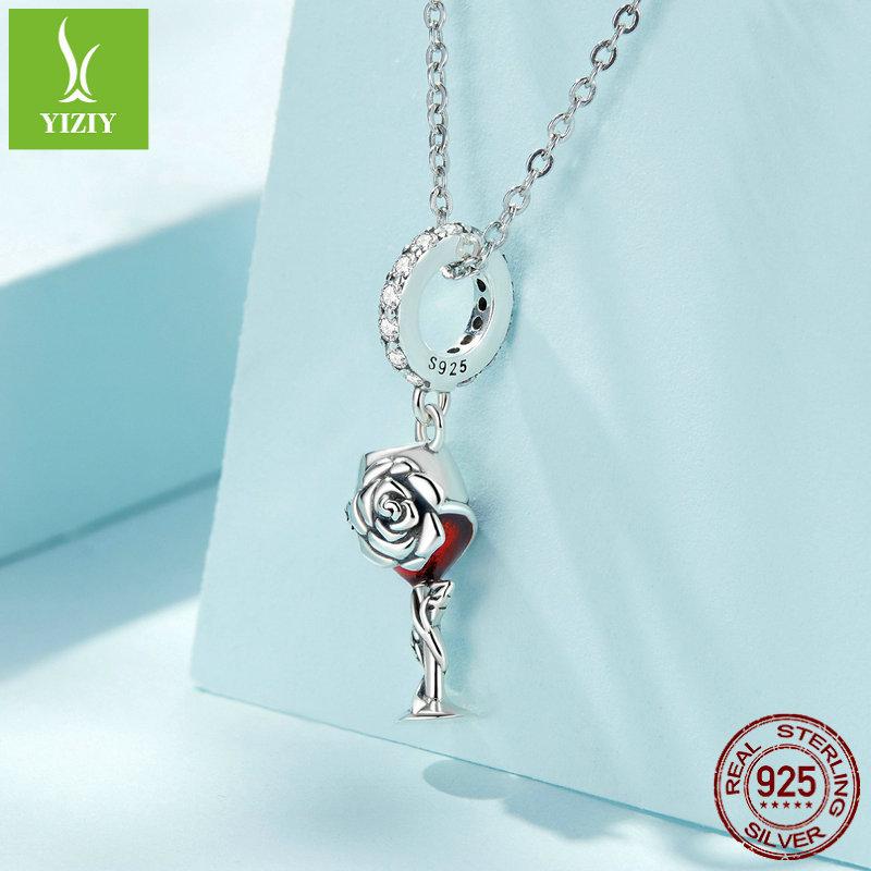 Qixi Festival Rose Red Wine Glass Pendant, Free Girlfriend S925 Silver Bracelet Accessories Scc2355