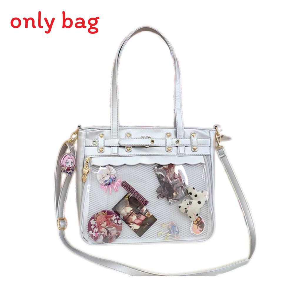 Color Solid Heart Shaped Decor Women Tote Bag With Transparent Compartment