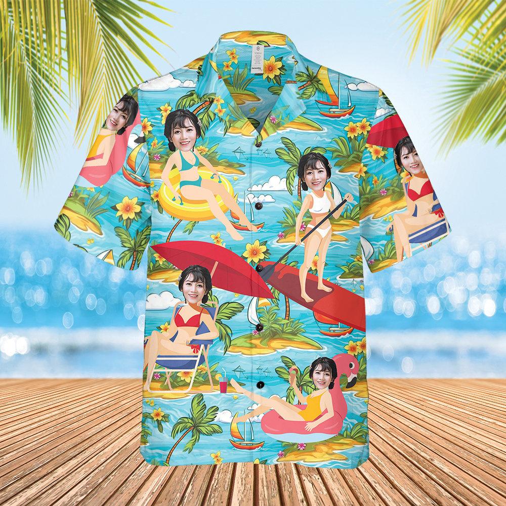 Cămăși Hawaiian Cartoon cu Fotografie Personalizată Cămăși cu Față Personalizată Model Tropical Pentru Bărbați Femei Cadou de Zi de Naștere Petrecere Burlaci