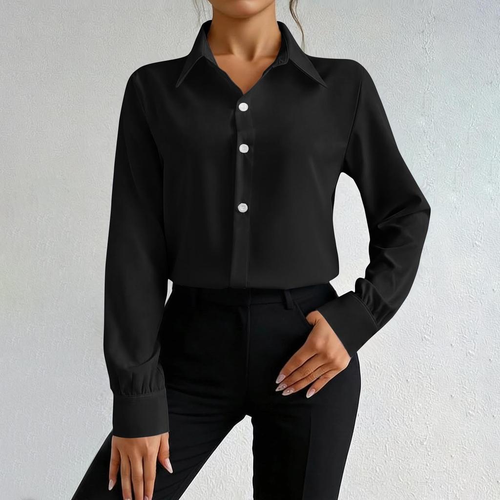 Women's Fashionable Oversized Two-Piece Button-Up Shirt Long-Sleeve Jumpsuit