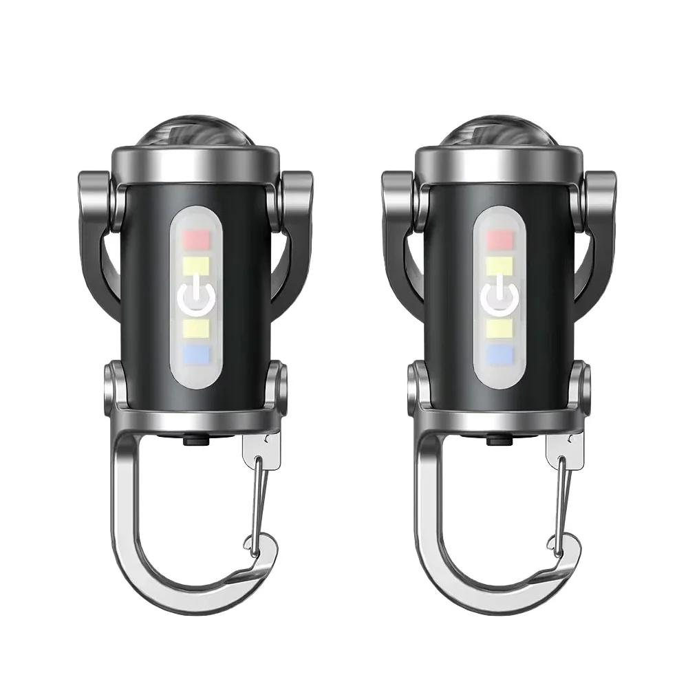 Mini LED COB Flashlight USB Rechargeable Torch Keychain Lamp Portable Pocket Outdoor Camping Working Lantern with Red&Blue Light