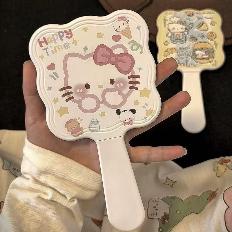 High-End Girlish Heart Handheld Mirror with Retractable Comb and Cute Cat Handle