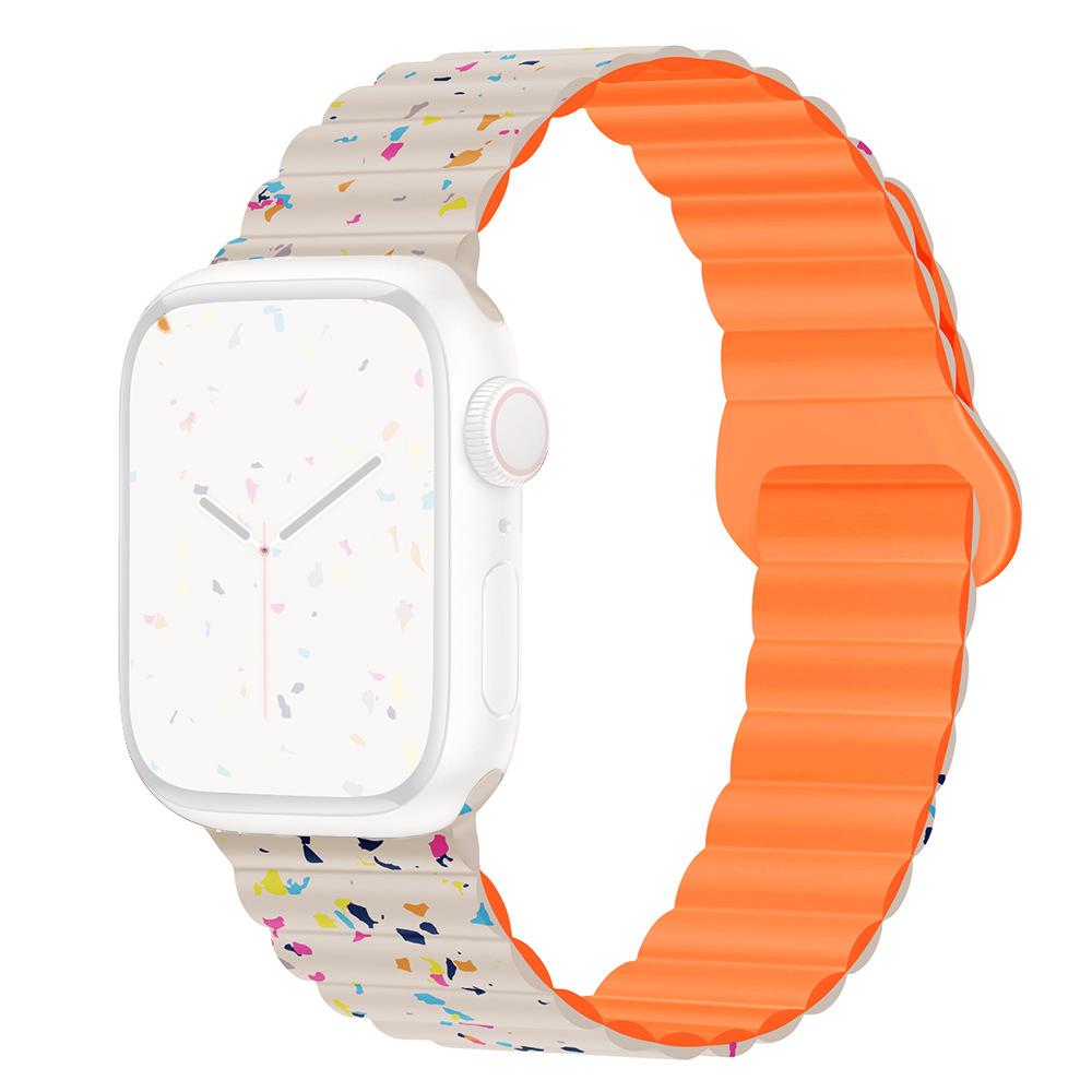 

Magnetic Silicone Strap for Apple Watch Series 10 42mm/9 8 7 41mm/SE (2023) SE (2022) SE 6 5 4 40mm/3 2 1 38mm Starlight+Orange