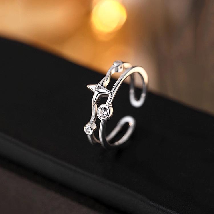 Elegant Double Layer Star Ring for Women - Adjustable, Fashionable, and Trendy Index Finger Accessory Adjustable Opening