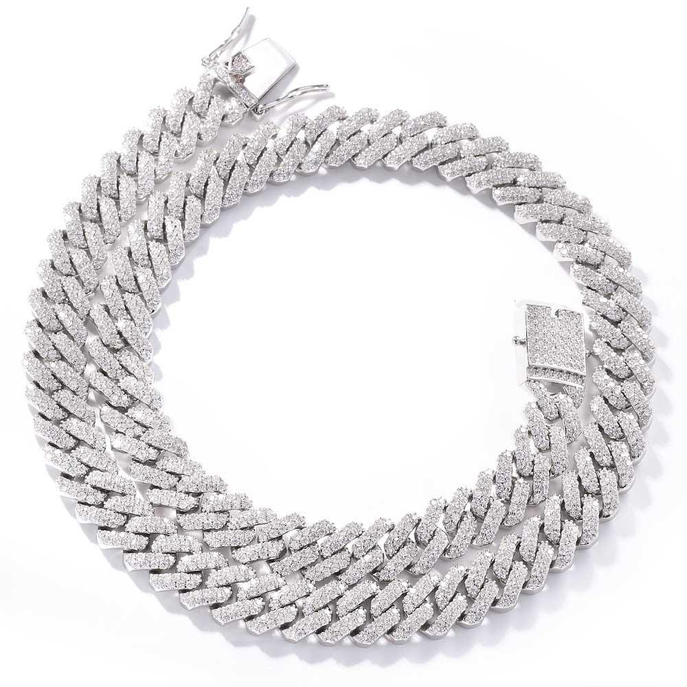 Hip Hop Shining Fashion Style 12MM Wide Buckle Diamond Cuban Necklace Bracelet Set with 5A Zircon Exquisite Jewelry 7 inch(17.78cm)