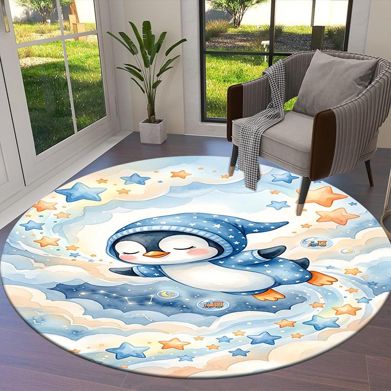 1PC Penguin Non-Slip Floor Round carpet, Office, family, bedroom, Large Area Rug Indoor Rugs,  Durable PolyesterH0353