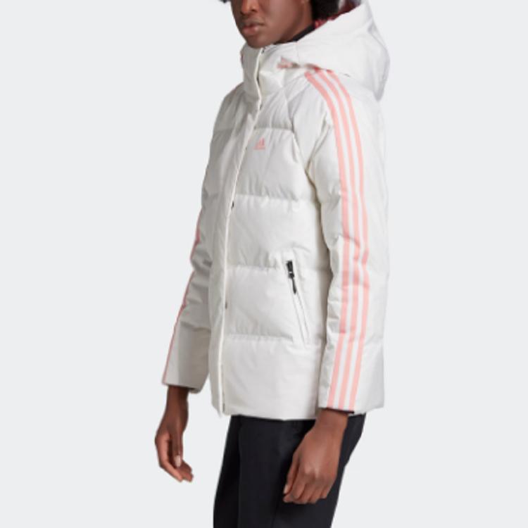 Adidas Puff Down Jacket With Hood And Quilted Stitching Women Outerwear White GF0002