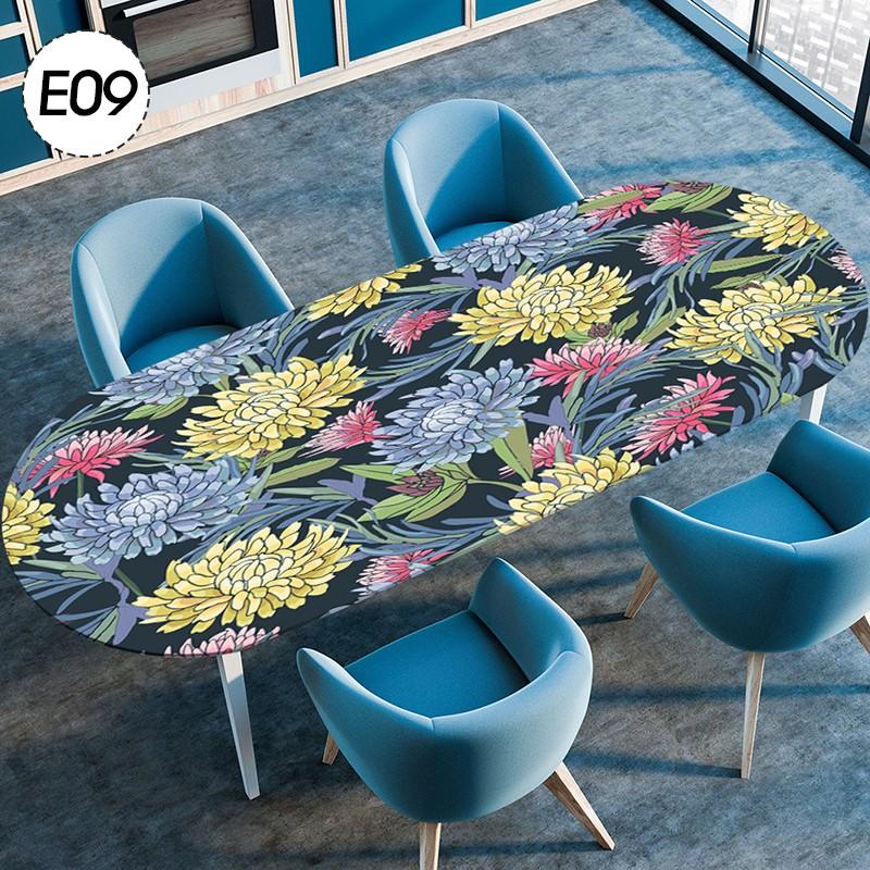 Oval Elastic Edged Waterproof TableCover Floral Printed Tablecloth Party Decor Reusable Kitchen Dining Table Cloth Wedding Decor