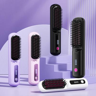 Cordless Hair Straightener Brush with 3 Temperature Settings Portable Mini Hair Straightening Comb Rechargeable Fast