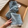 #Pregnant women's nine-point pants thin drawstring summer wear micro-flared pants high-waisted elastic jeans