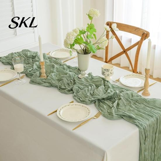 Table Runner Cheesecloth Runner, Boho Rustic Gauze Wrinkled Farmhouse Decorative Sheer for Wedding Party Baby Shower Birthday Home Decor Scratch