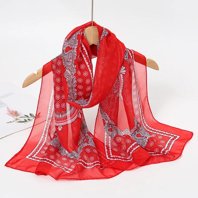New Print Chiffon Scarf Shawl Women Sunscreen Silk Scarf Turban Long Wrap Beach Travel Outdoor Accessories Trendy Headband