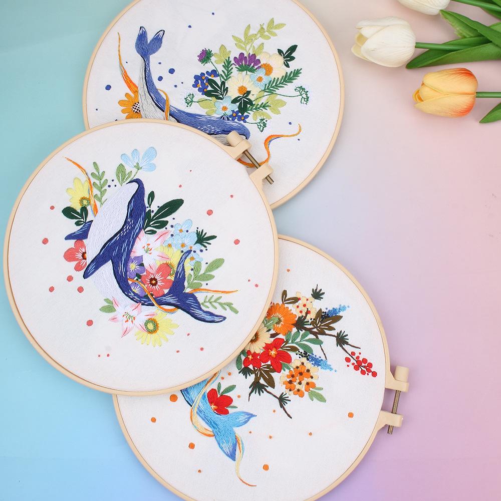 Stickerei Diy Handgemachte Materialtasche Delfin Blume Tier Europäische Dreidimensionale Stickerei
