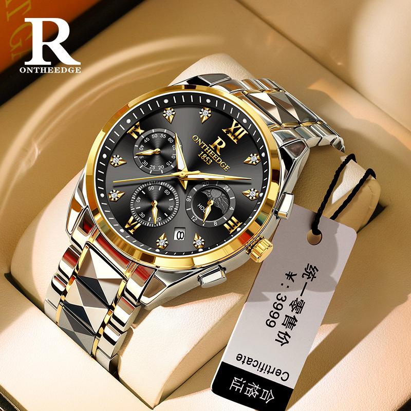 ONTHEEDGE Ceas pentru bărbați, multifuncțional, cu trei ochi, cu șase pini, pentru bărbați de afaceri, cu quartz