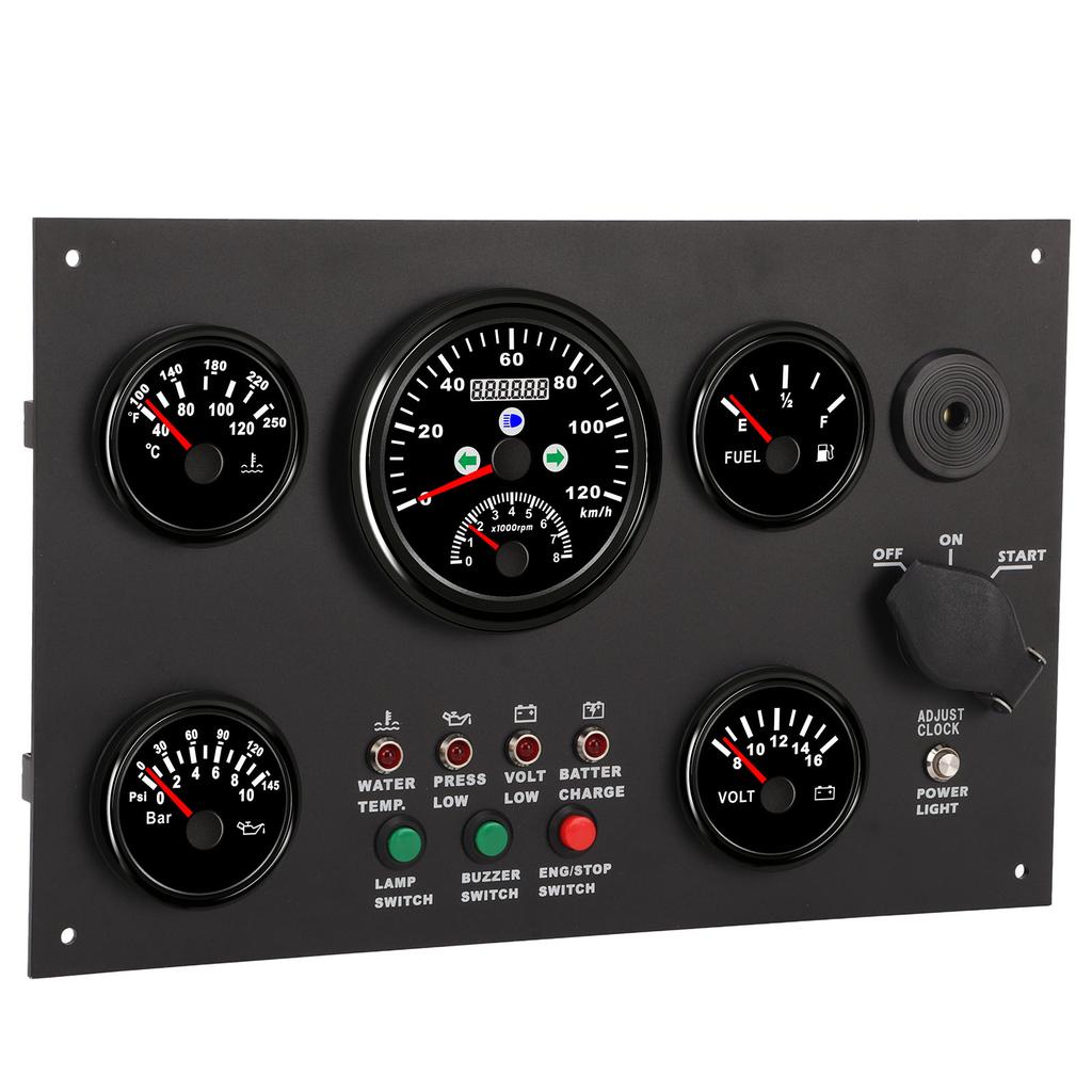 Boat Instrument Panel 120km Speed Water Oil Level Pressure Water Temperature Time Clock Display Voltage Alarm for RV