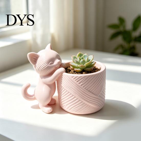 PLA Plastic Succulents Pot 3D Printed Cat Planter, Cute Kitty Flower Pot, Decorative Small Desk Organizer for Stationery Plant Cacti, Home Office