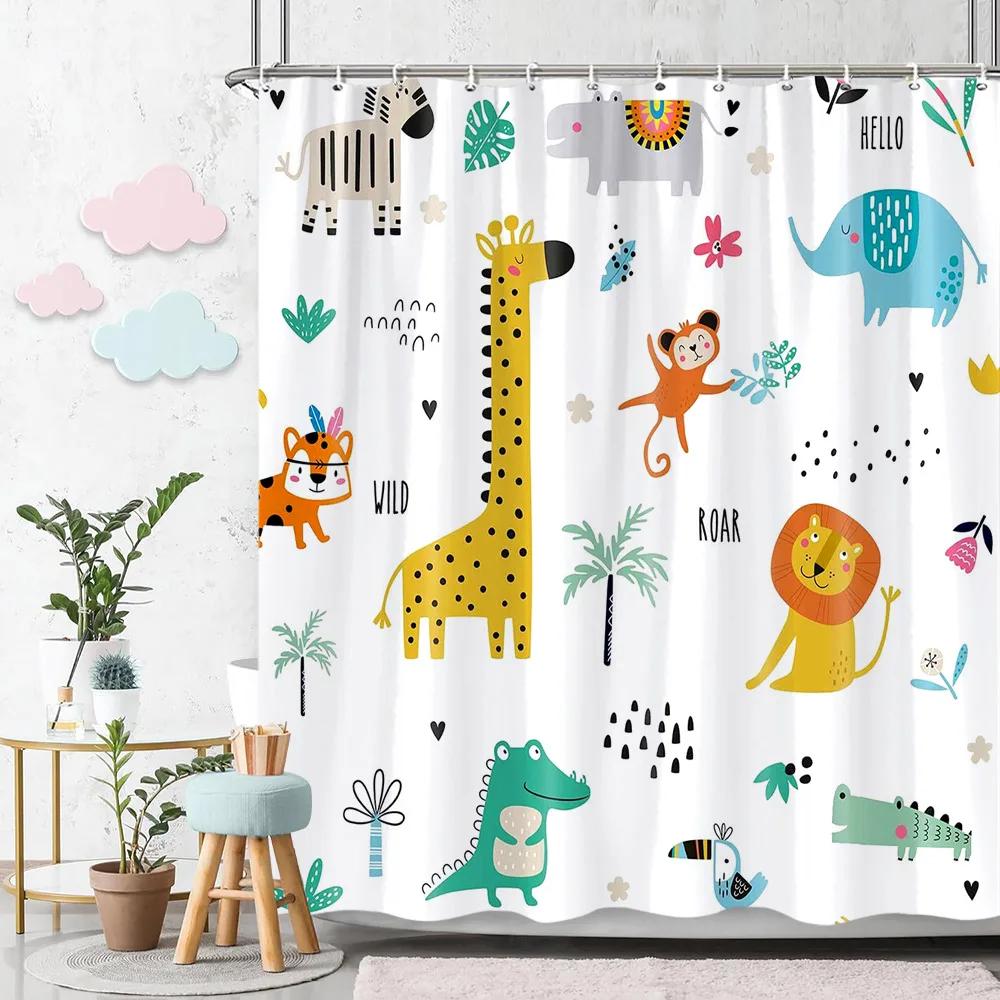 Cartoon Animal Alphabet Shower Curtain Kids ABC Educational Learning Tools Baby Girls Boys Colourful Bath Curtain Bathroom Dec