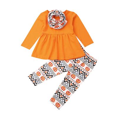 Toddler Baby Kid Girls Halloween Solid Tops+Pumpkin Print Pants+Headband Outfits