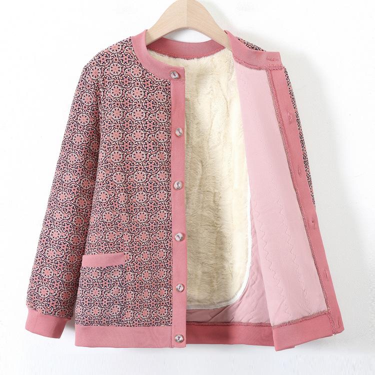 Abrigo de Algodón para Mujeres de Mediana Edad y Ancianas con Terciopelo Cálido Chaqueta de Algodón Floral para Madre para Invierno Nuevo Cárdigan Base Chaqueta de Algodón Floral Pequeño
