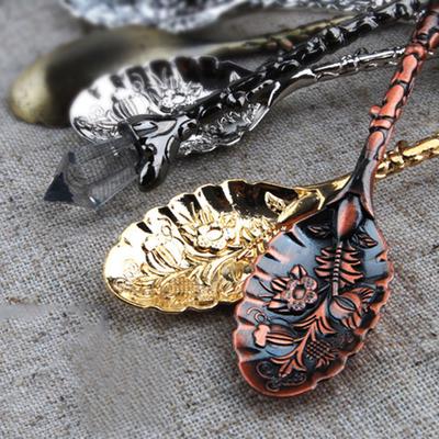 1 Pc Vintage Coffee Spoon Carved Flower Teaspoon Crystal Milk Spoon Ice-Cream Sugar Cake Spoon Kitchen Accessories