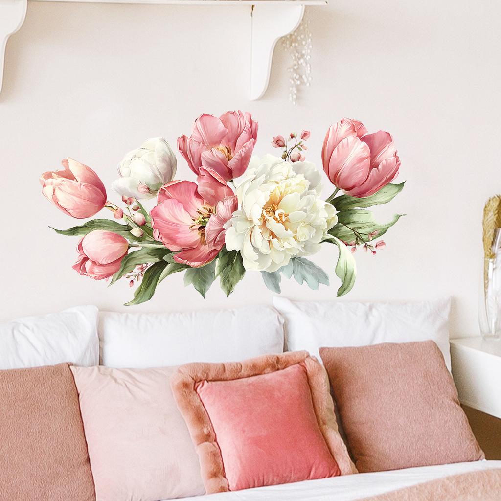 Peony Floral Living Room Feature Wall Bedroom Room Dining Room Bathroom Decorative Self-Adhesive Wall Stickers