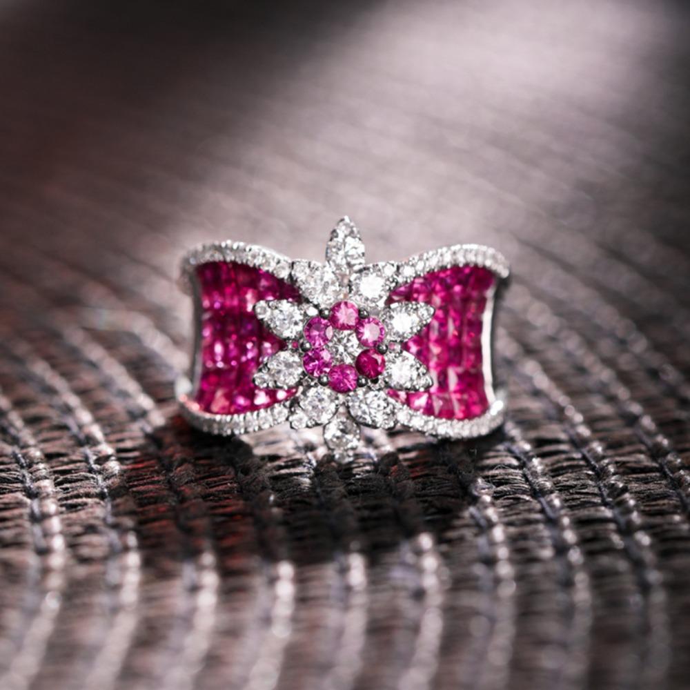 Open Ring Queen Crown Red Ruby Hidden Setting Fashion Women Ring Elegant Jewelry adjustable