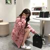 Autumn and Winter Fashion Pink V-neck Leopard Print Ladies Sweater Jacket, Loose and Thin Lazy Style Black Wool Knit Cardigan