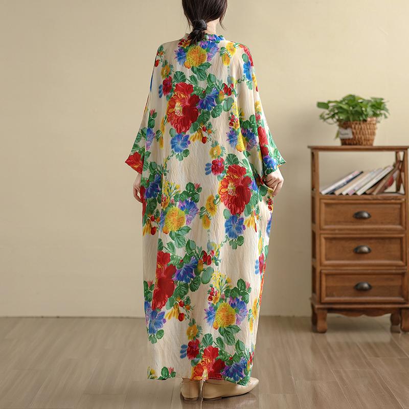 

DIMANAF 2025 Women Plus Size Spring Long Dress Loose V-Neck Printing Vintage Casual Floral Oversize Long Sleeve 5062 One Size