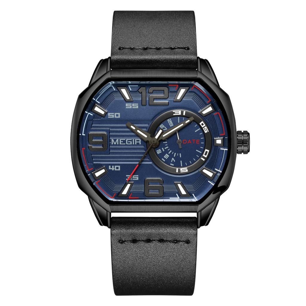 New Men's Creative Square Sports Waterproof Luminous Leather Quartz Watch