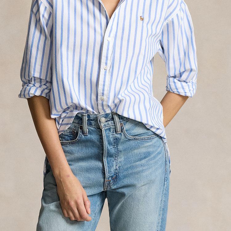 Polo Ralph Lauren Ss24 Striped Logo Embroidered Single-Breasted Loose Long Sleeve Shirt Women Shirts White WMPOSHTNDO20596-999