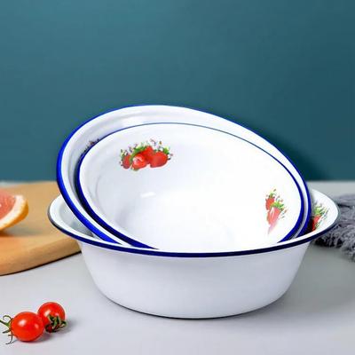 Eski Moda Emaye Kase Kalınlaşmış Yıkanabilir Meyve Desen Çorba Havzası Büyük Kapasiteli Mutfak Yemek Takımı Ev Dekor