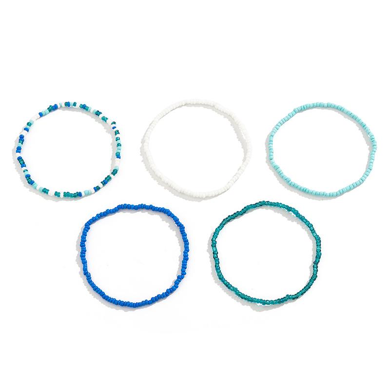 5 Stück/Set Boho Fußkettchen Mehrschichtig Bunt Perlenkette Knöchel Sommer Armband Charme Sandalen Barfuß Strand Fuß Braut Schmuck A65