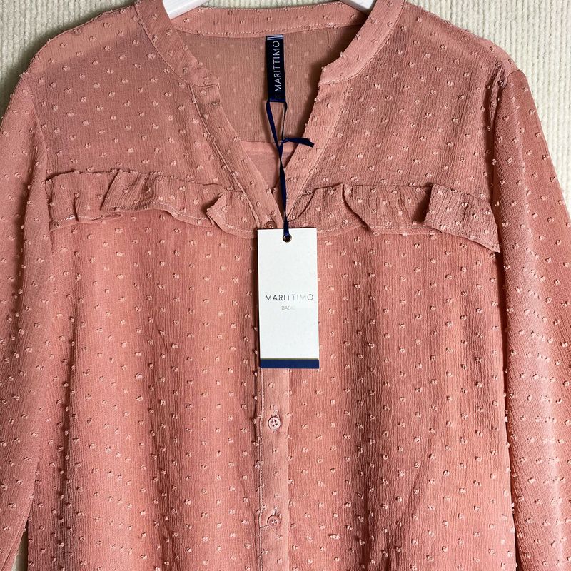 Export Fashion Original Order Leftover Stock Chiffon Jacquard Fabric Wooden Ear 3/4 Sleeve Shirt for Women Pure Color Fashion Bottoming Shirt