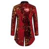 Men's Metallic Shiny Sequins Tuxedo Performance Party,Stage Performance Dress Coat Fashion Long Cardigan Suit Jacket