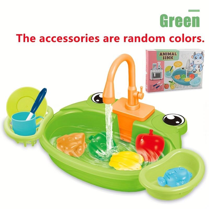 

Play House Cartoon Simulation Kitchen Dishwashing Table Electric Faucet Cycle Out Water Parent-child Interaction Toys світло-зелений колір