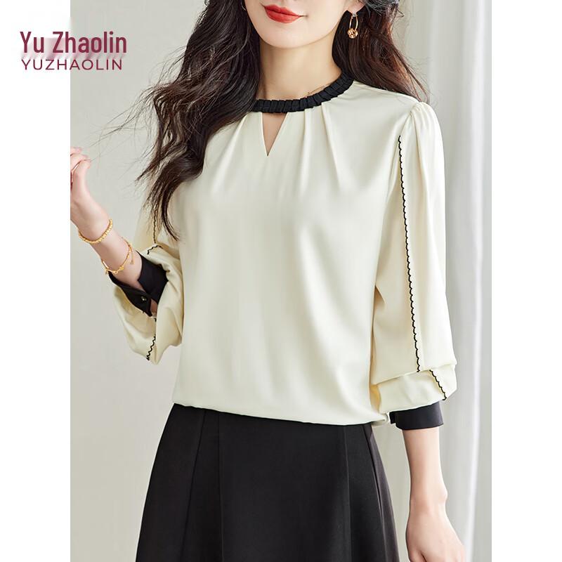 Женская элегантная шифоновая блузка Yuzhaolin в клетку с цветовыми блоками, свободного кроя XL