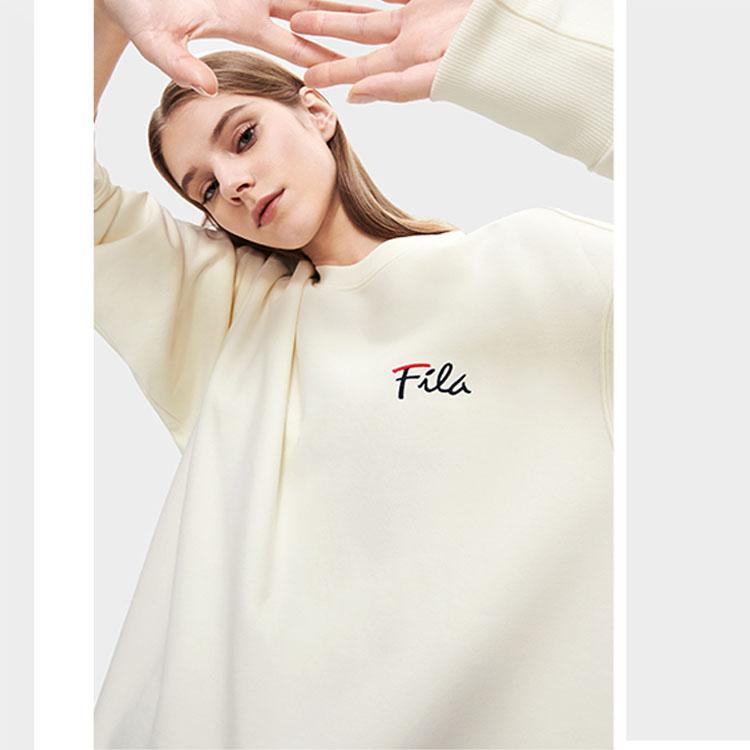 Fila Solid Color Letter Logo Embroidered Simple Round Neck Long Sleeve Sweatshirt Unisex Tops Milk-Salt-White F11U248201F-IV