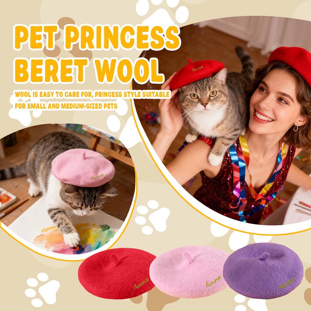 Personalized Custom Embroidered Name Wool Pet Beret Suitable For Cats And Dogs