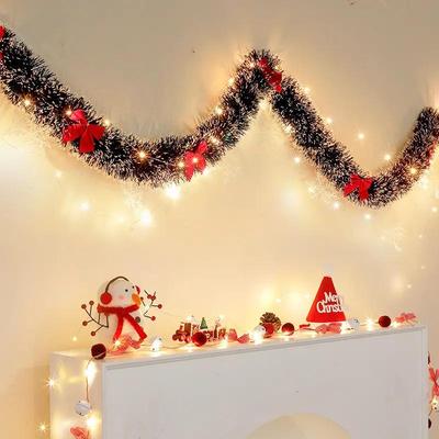 2M Prelit Christmas Tinsel Garland with Lights,Lighted Garland Christmas Tree Decorations Twist Hanging Foil Garland for Xmas Party Stairs Decor