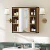Badezimmerspiegel-Schrank, 6 offene Fächer, 3-stufiges Regal, Wandmontage, Eiche