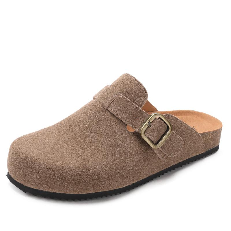 Anti suede cowhide toe wrapped Boken shoes with arched support made of cork worn for lazy women in semi slippers