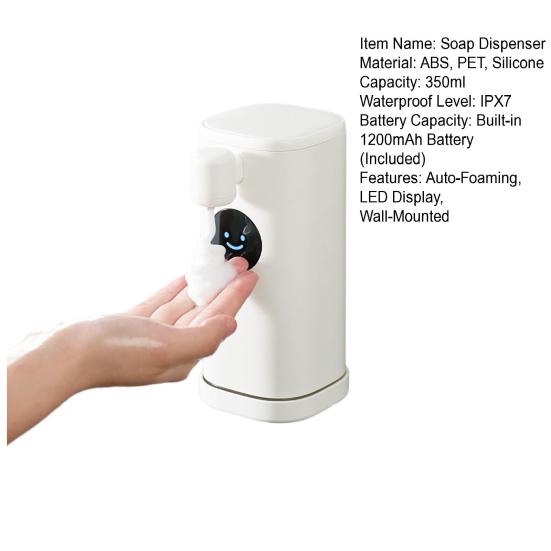 Automatic Foaming Soap Dispenser 350ml Rechargeable Soap Dispenser with 20-Second LED Timer Touchless Smart Hand Soap Dispenser